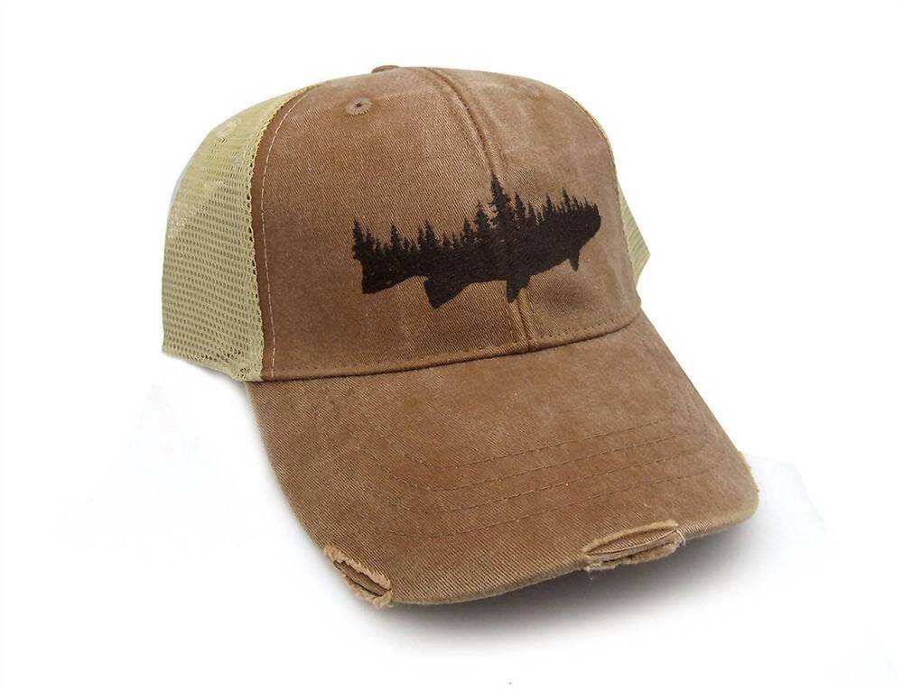 NEW BLACK LANTERN men's fish & forest trucker hat in brown